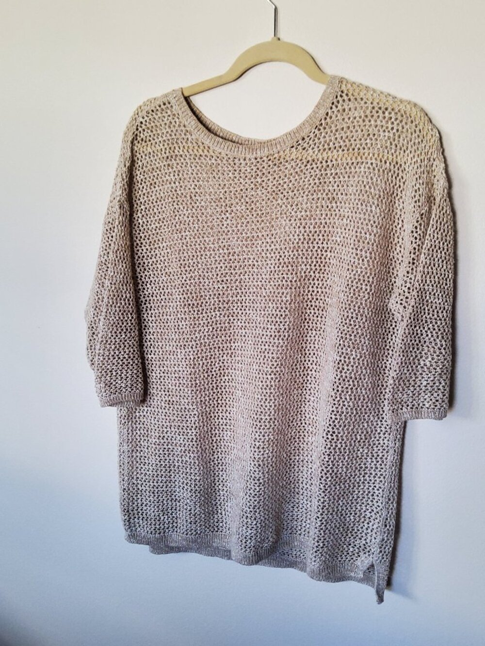 J Jill Knit Beige Crochet Sweater relaxed fit size M
